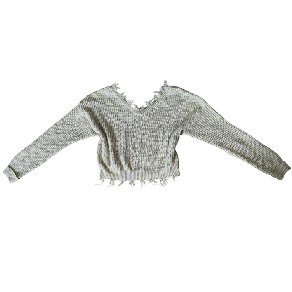 Cloud Chaser Frayed Crop Green Sweater sz L